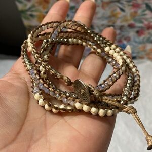 Elegant Brown and Cream Beaded Wrap Bracelet